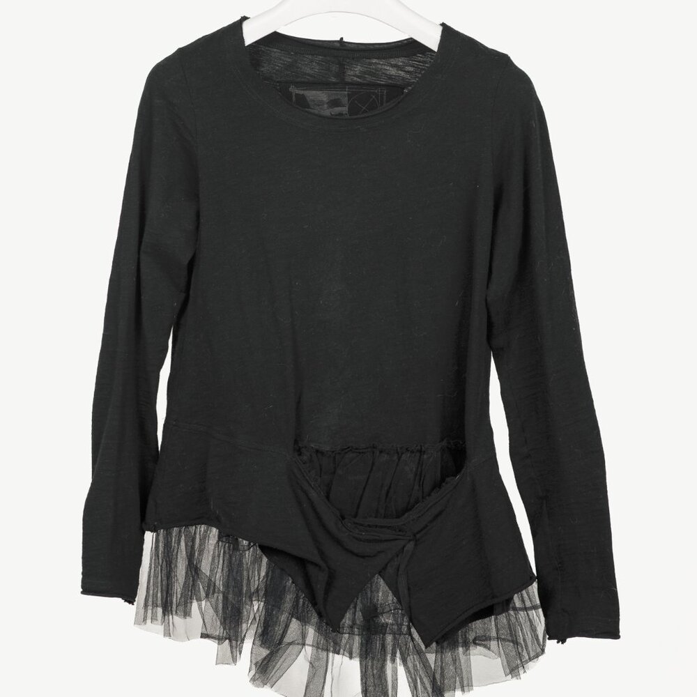 Rundholz Black Label Black Cotton-Jersey Tulle-Hem T-Shirt